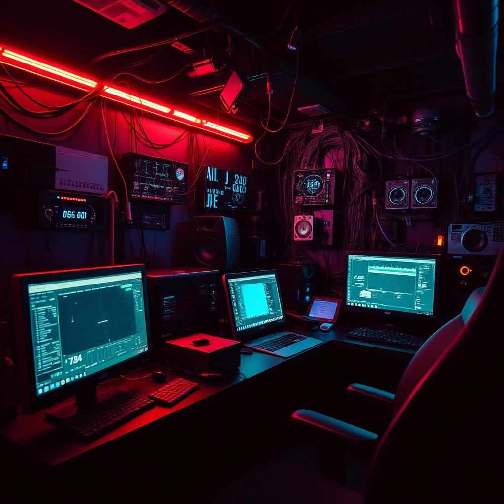 Hacker Room — Cyberpunk AI artwork