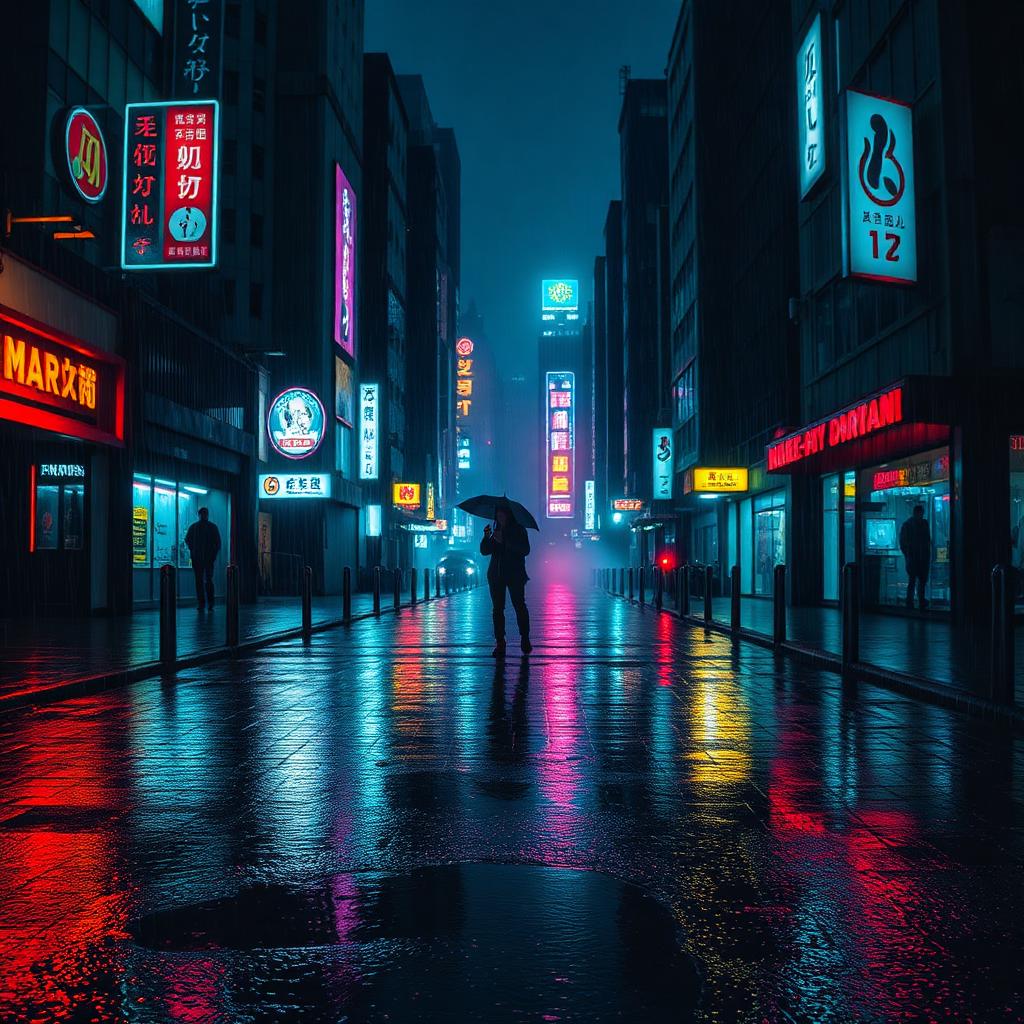 Rain Street — Cyberpunk AI artwork