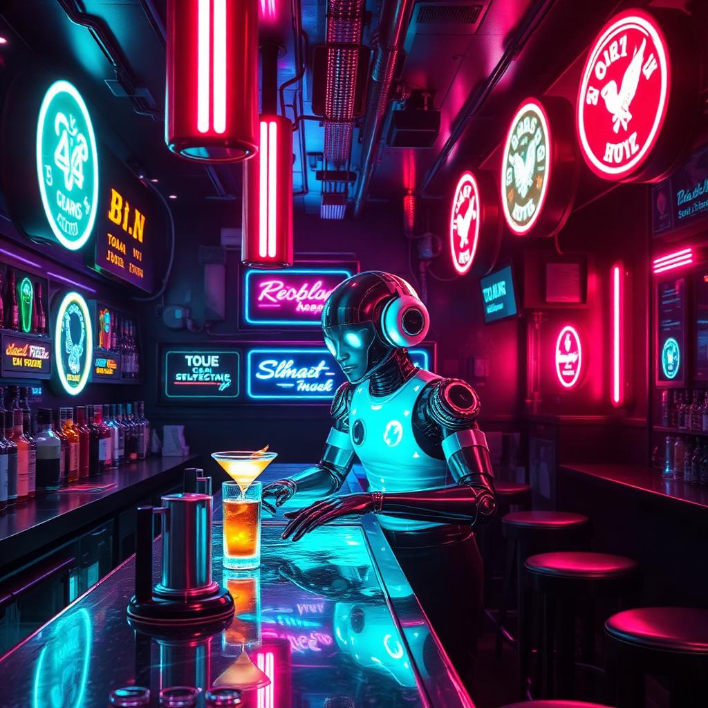 Android Bar — Cyberpunk AI artwork
